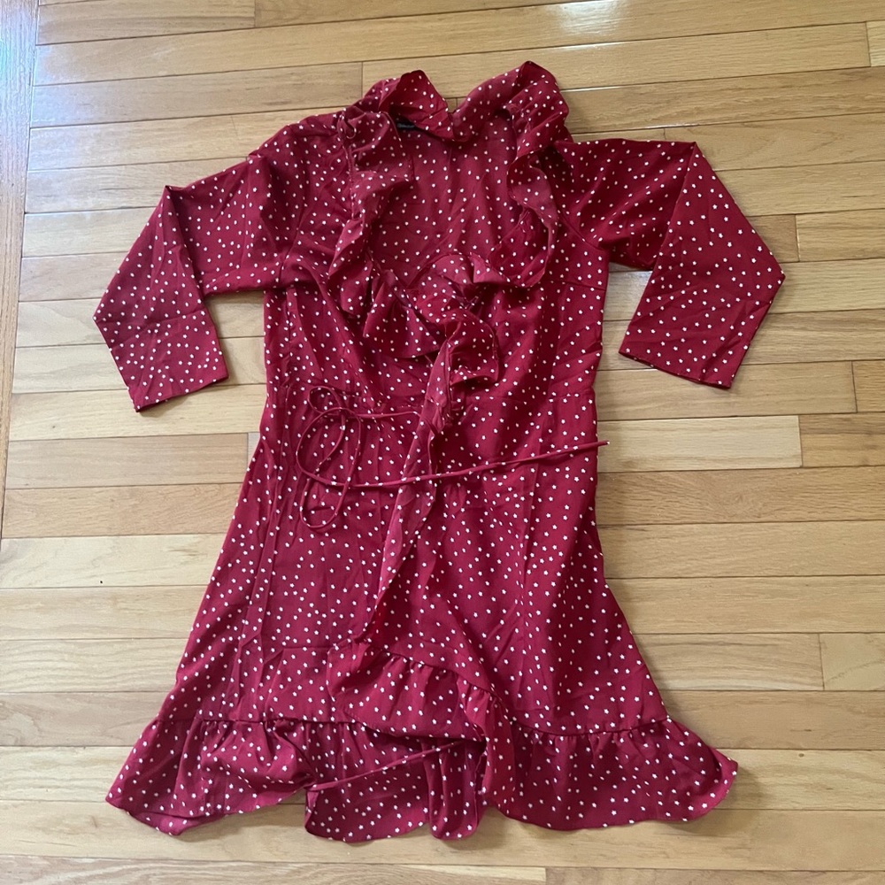 Red and White Polka Dot Wrap Dress (fits size S/M)